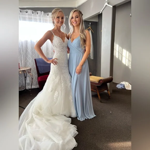 blue dress for baby girl Simple A-line Dusty Blue Chiffon Halter Long Custom Bridesmaid Dresses ,  BN1276